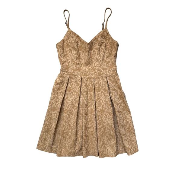 Y2K 90s Tan Brocade Mini Dress - Picture 1 of 11